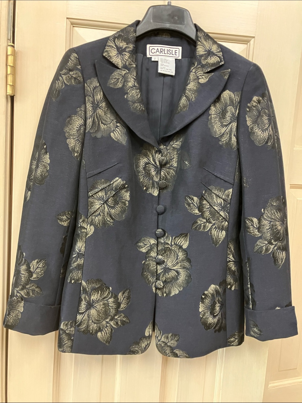 Carlisle Black Blazer with Gold Floral Jacquard